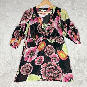 Cabi Gemini Floral V-Neck Blouse Empire Waist‎ Tunic Women M Spring Office Work